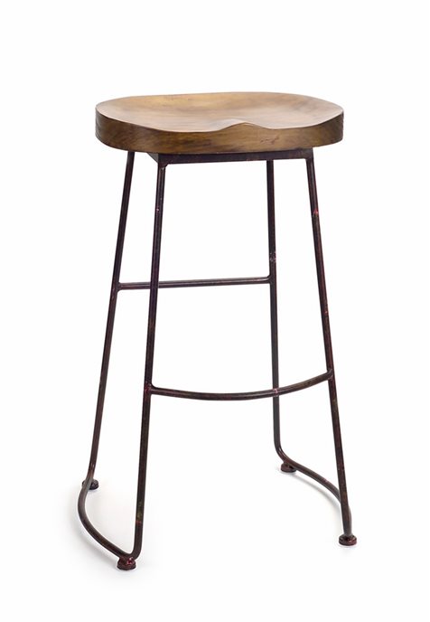 Industrial Wood Bucket Seat Stool 30"H Thumbnail