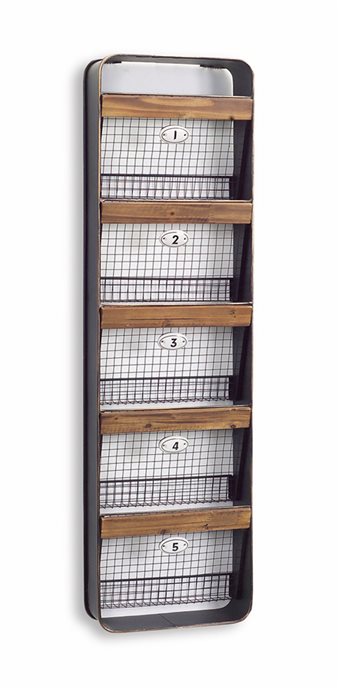 Metal Wall Basket Organizer with Wood Accents 36"H Thumbnail