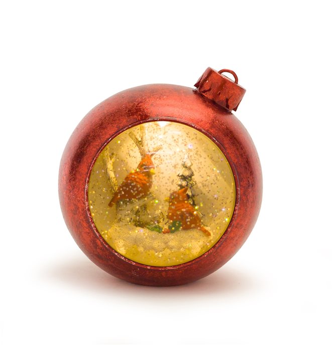 LED Snow Globe Ornament with Woodland Cardinals 6.5"H Thumbnail