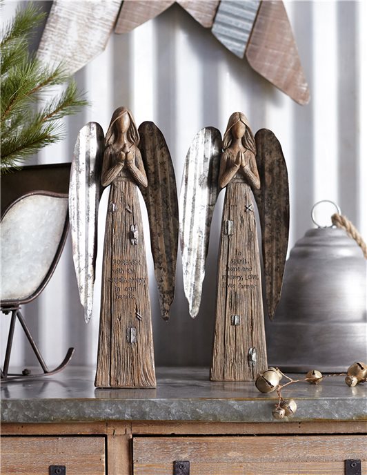 Rustic Wood Sentiment Angel with Galvanized Metal Wings (Set of 2) Thumbnail