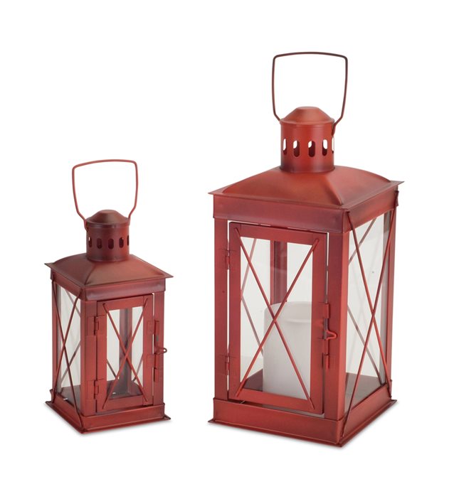 Rustic Red Metal Lantern (Set of 2) Thumbnail