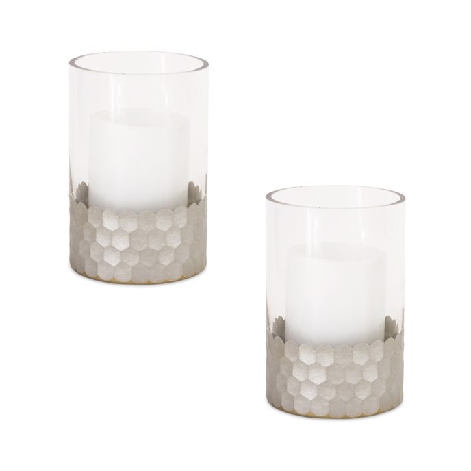 Glass Hurricane Candle Holder with Honeycomb (Set of 2) Thumbnail