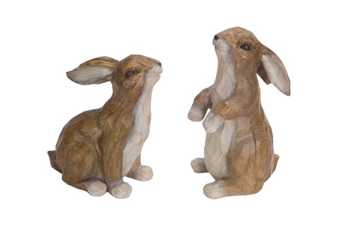 Carved Stone Garden Rabbit Figurine (Set of 2) Thumbnail