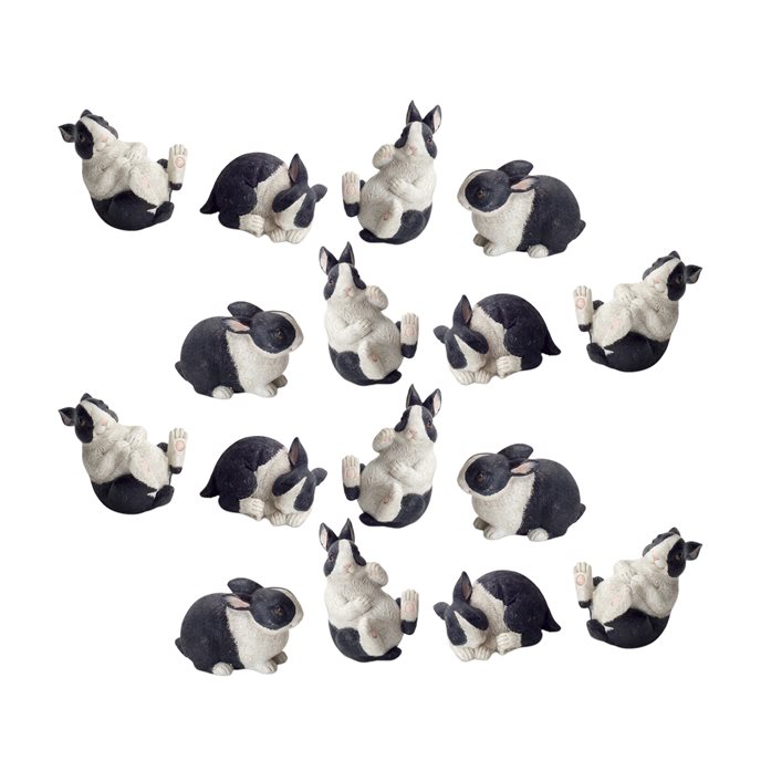 Black and White Playful Rabbit Figurine (Set of 16) Thumbnail