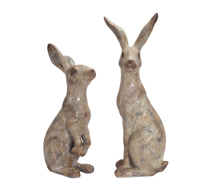 Weathered Stone Standing Garden Rabbit Figurine (Set of 2) Thumbnail