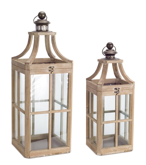 Modern Wood Lantern with Curved Top (Set of 2) Thumbnail