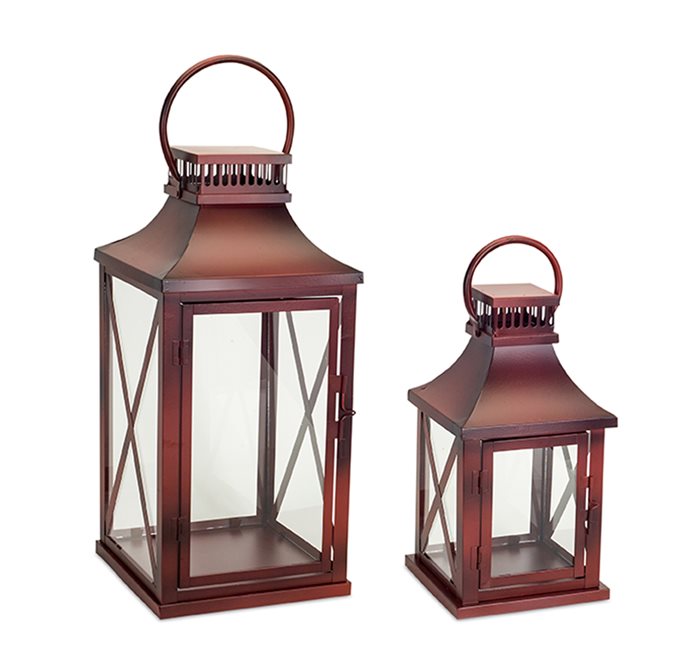 Rustic Red Metal Lantern (Set of 2) Thumbnail