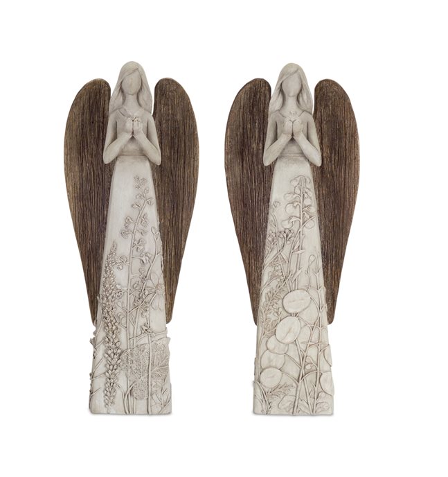 Floral Sculpted Angel with Wood Style Wings (Set of 2) Thumbnail