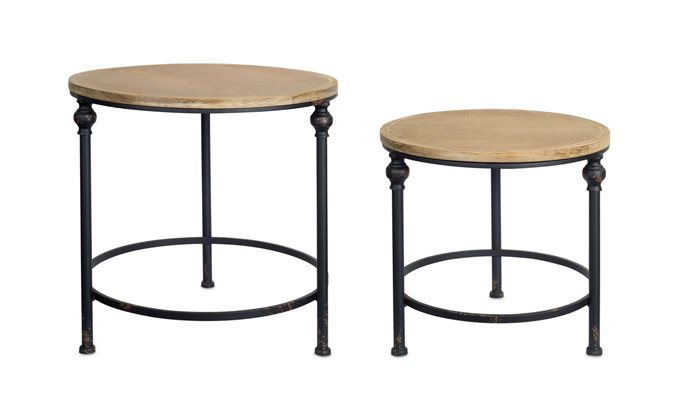 Natural Wood and Metal Round Table (Set of 2) Thumbnail