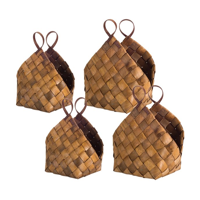 Woven Metasequoia Wood Basket with Handles (Set of 4) Thumbnail