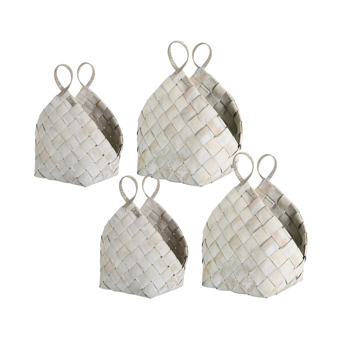 Woven Metasequoia Wood Basket with Handles (Set of 4) Thumbnail