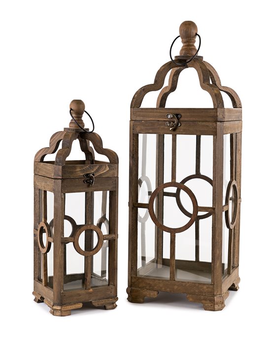 Contemporary Dark Wood Floor Lantern (Set of 2) Thumbnail