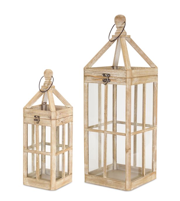 Contemporary Light Wood Floor Lantern (Set of 2) Thumbnail