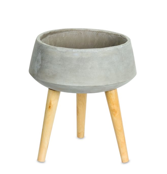 Modern Cement Platner on Wood Legs 13"H Thumbnail