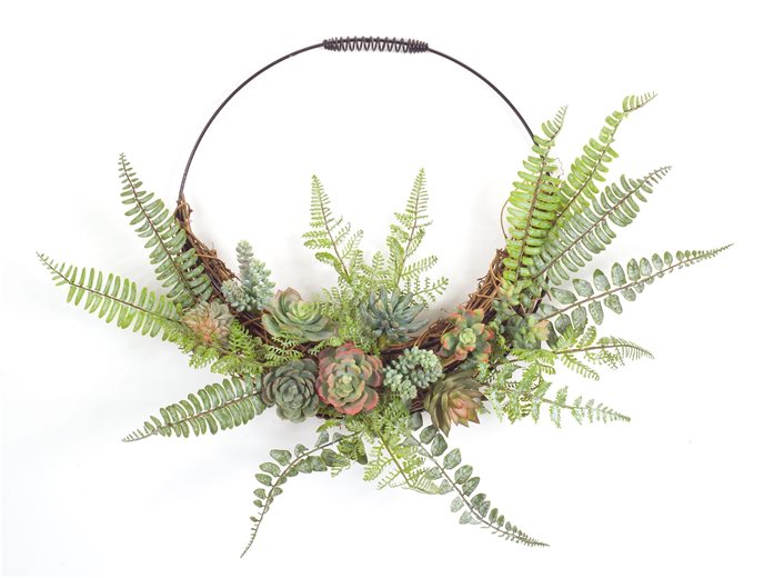 Fern and Succulent Moss Half Werath 20"D Thumbnail