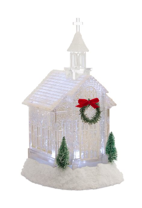 LED Church Snow Globe with Pine Accents 10.5"H Thumbnail