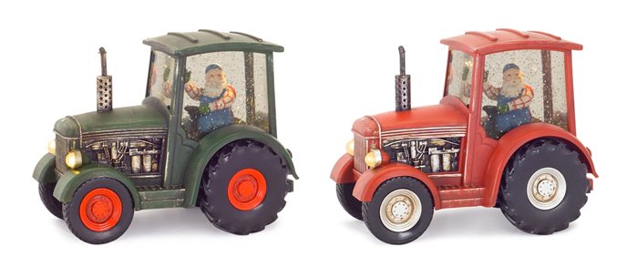 LED Snow Globe Tractor with Farmer Santa (Set of 2) Thumbnail