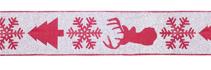 Red and White Deer and Tree Wired Ribbon (Set of 2) Thumbnail