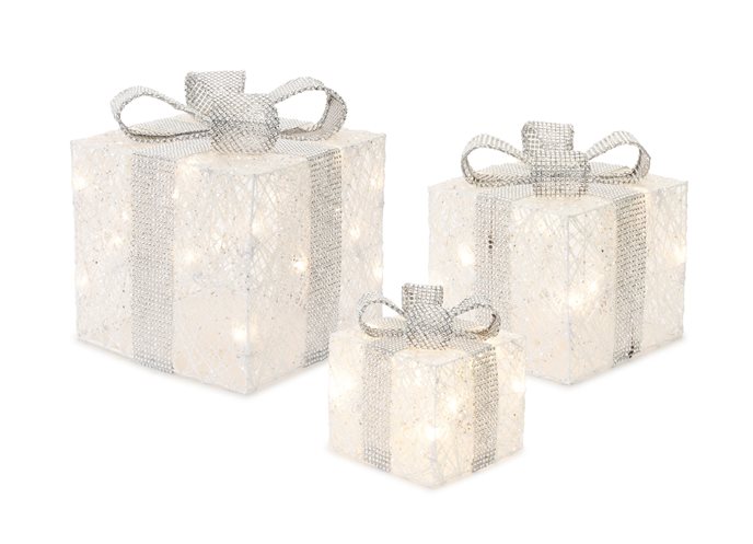 LED Lighted Presents with Silver Bow Ties (Set of 3) Thumbnail