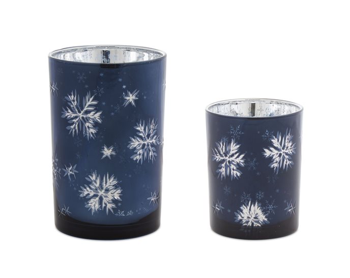 Frosted Votive Candle Holder with Snowflake Design (Set of 2) Thumbnail