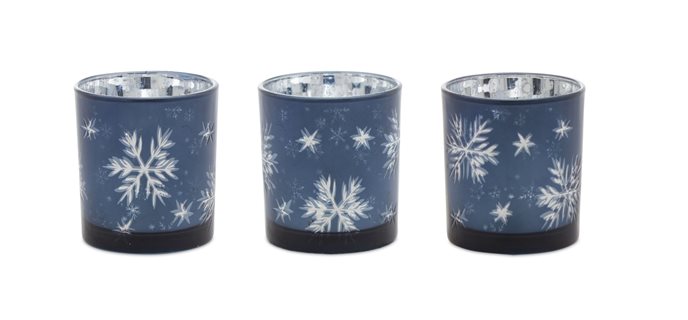 Frosted Votive Candle Holder with Snowflake Design (Set of 3) Thumbnail