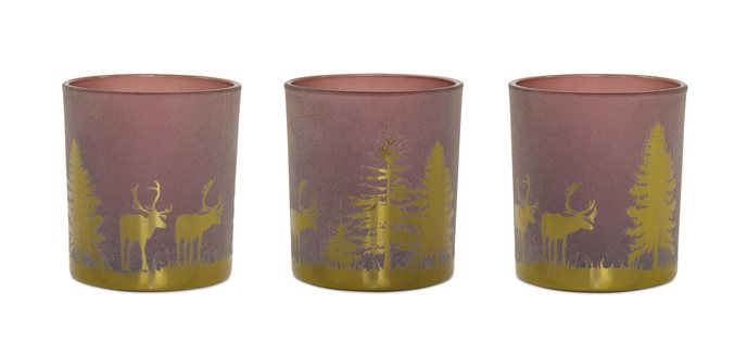 Glass Tea Light Holder with Woodland Scene (Set of 3) Thumbnail