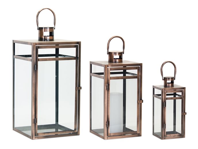 Contemporary Copper Metal Box Lantern (Set of 3) Thumbnail