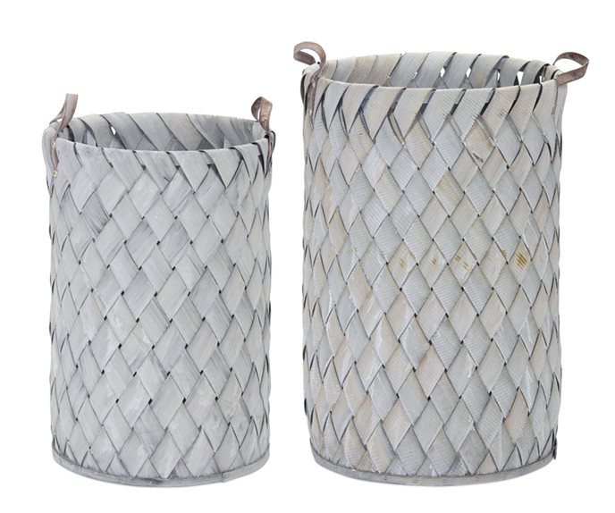 White Washed Woven Wood Baskets (Set of 2) Thumbnail