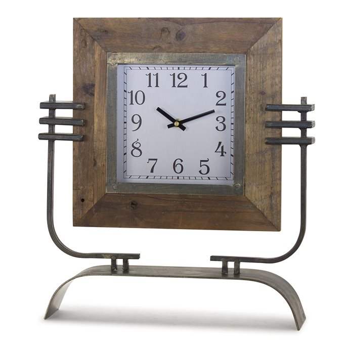 Wood Square Clock on Rustic Metal Stand 17.5"H Thumbnail