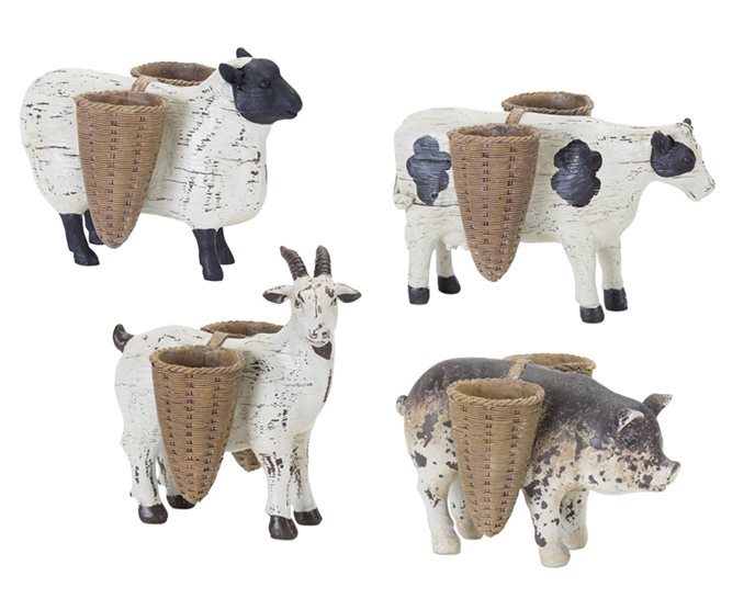 Farm Animal Figurine with Basket Vase (Set of 4) Thumbnail