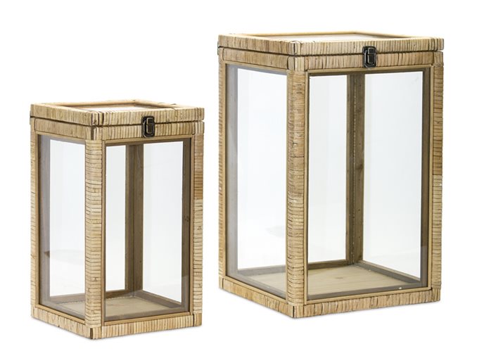 Coastal Wood Box Lantern with Glass Top (Set of 2) Thumbnail