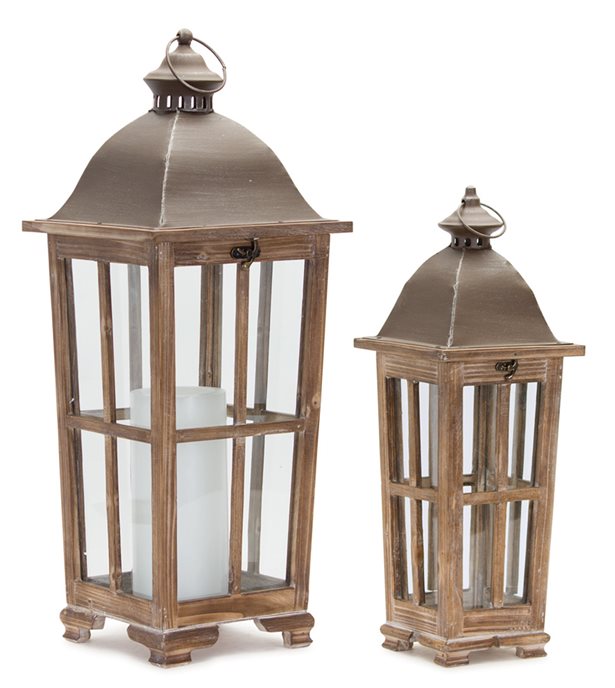 Tapered Wood Lantern with Metal Lid (Set of 2) Thumbnail