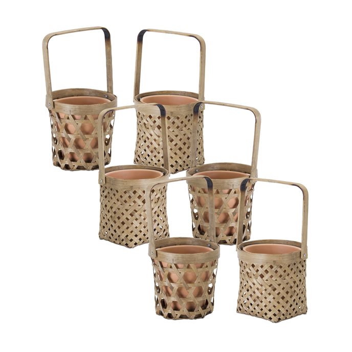 Woven Bamboo Basket with Terra Cotta Pot Insert (Set of 6) Thumbnail