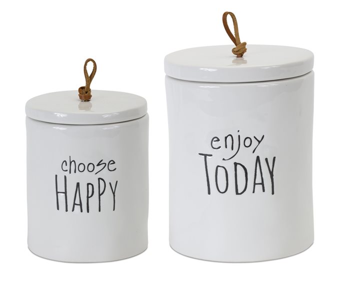 Stoneware Happy Sentiment Canister (Set of 2) Thumbnail