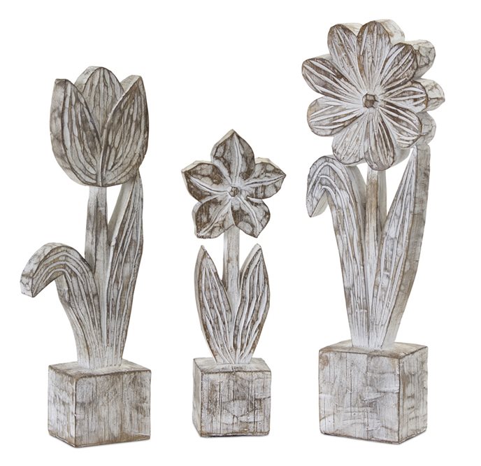 White Washed Potted Floral Sculpture (Set of 3) Thumbnail