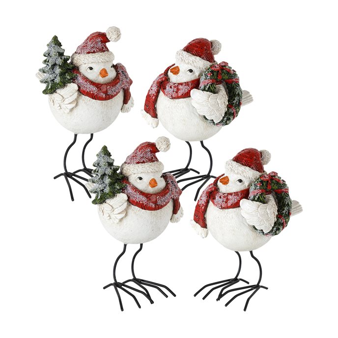 Frosted Bird Figurine with Santa Hat and Pine Accent (Set of 4) Thumbnail