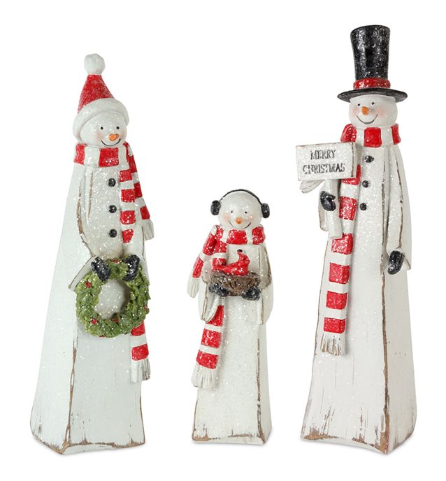 Frosted Square Snowman Family with Bird and Wreath Accent (Set of 3) Thumbnail