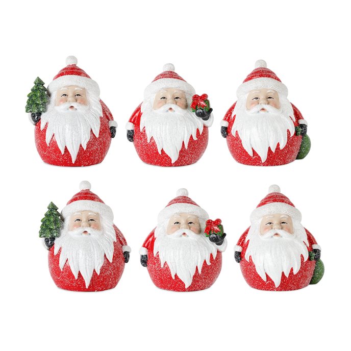 Frosted Round Santa Figure with Bird and Pine Accent (Set of 6) Thumbnail