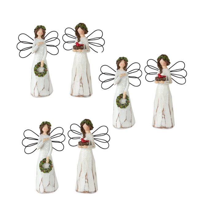 Frosted Winter Angel with Bird and Wreath Accent (Set of 6) Thumbnail