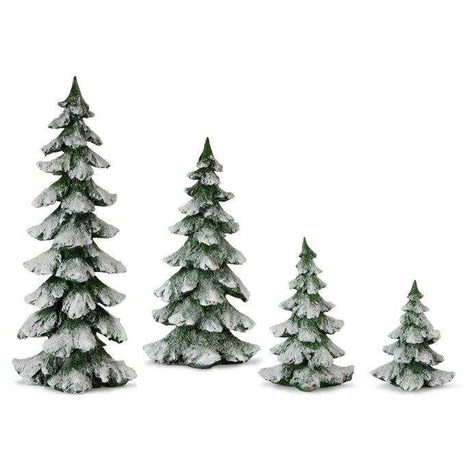 Green Flocked Pine Tree Decor (Set of 4) Thumbnail