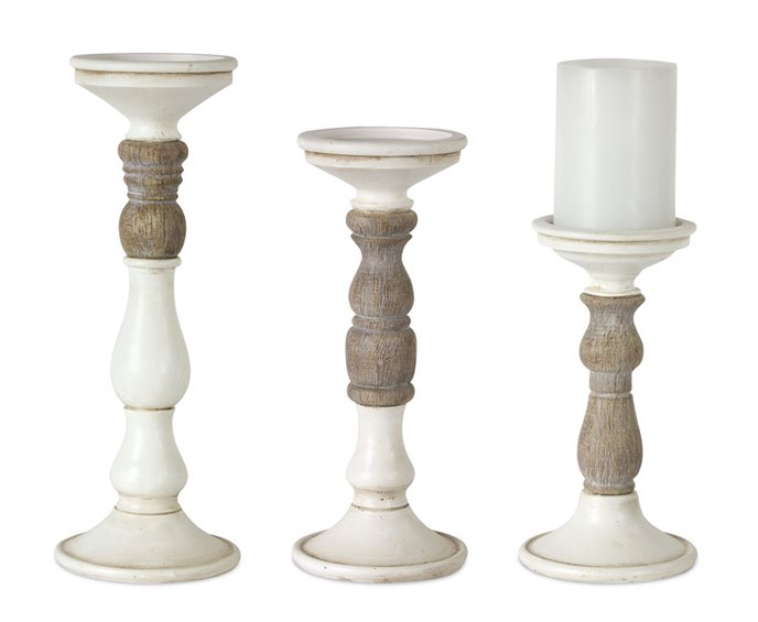 Ivory Candle Holder with Wood Accent (Set of 3) Thumbnail