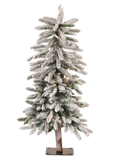 LED Flocked Alpine Pencil Tree with Metal Base 3'H Thumbnail