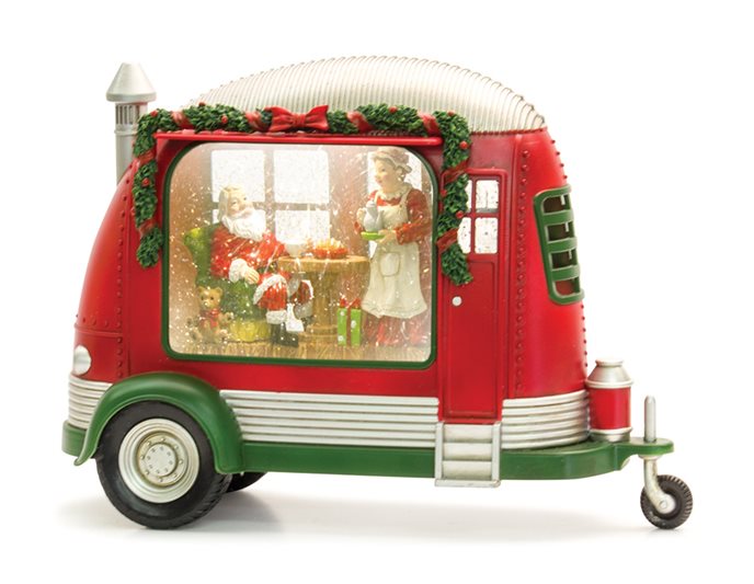 LED Snow Globe Camper with Santa and Mrs. Clause Scene 8"H Thumbnail