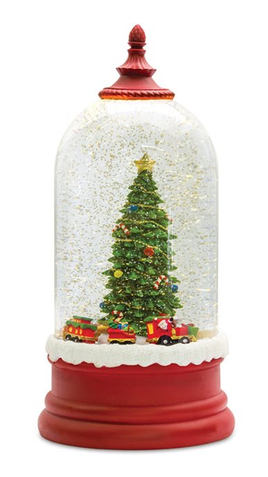 LED Snow Globe Bell Jar with Christmas Tree Scene 10.5"H Thumbnail