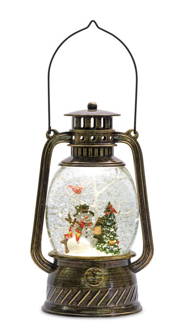 LED Snow Globe Lantern with Snowman and Birds Scene 11"H Thumbnail