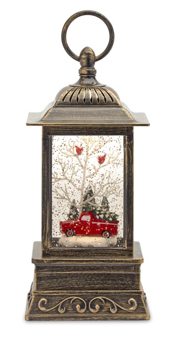 LED Snow Globe Lantern with Truck and Forest Scene 10.25"H Thumbnail