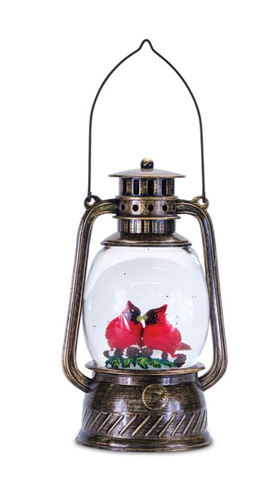 LED Snow Globe Lantern with Cardinal Bird Couple 11.5"H Thumbnail