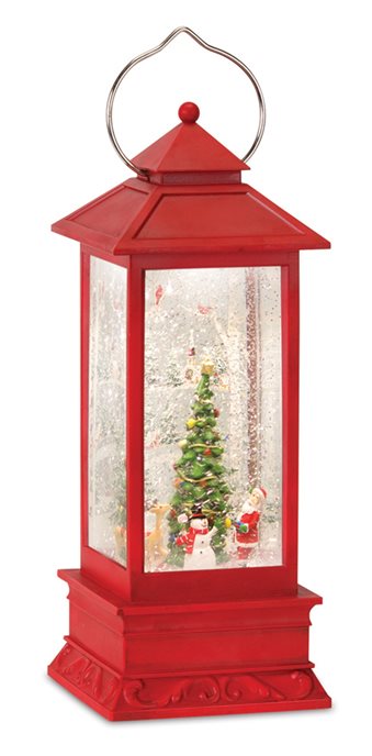 LED Snow Globe Lantern with Santa and Christmas Tree Scene 12"H Thumbnail