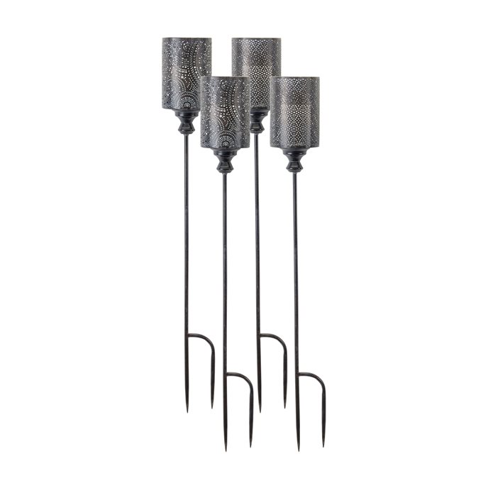 Black Punched Metal Candle Holder Garden Stake (Set of 4) Thumbnail