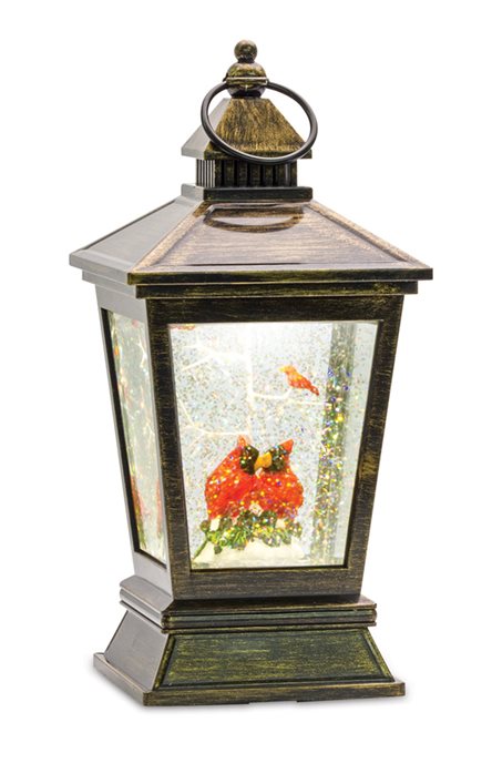 LED Snow Globe Lantern with Cardinal Bird Couple 10.5"H Thumbnail